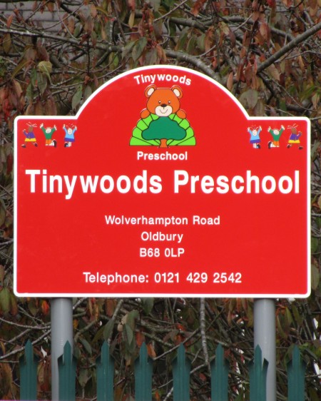 a aluminium school sign at Tinywoods Preschool